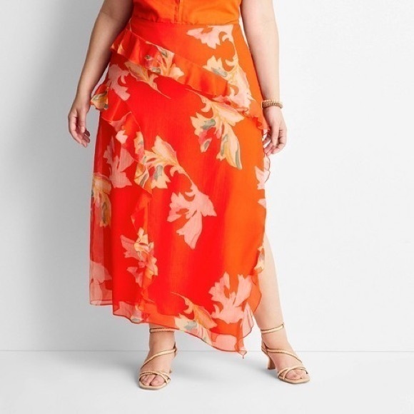 Target Future Collective Jenee Naylor Asymmetrical Ruffle Floral Maxi Skirt 22 - Picture 1 of 13